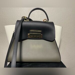 Zac Posen Elegant Black Gray and Cream Women's Handbag top handle crossbody